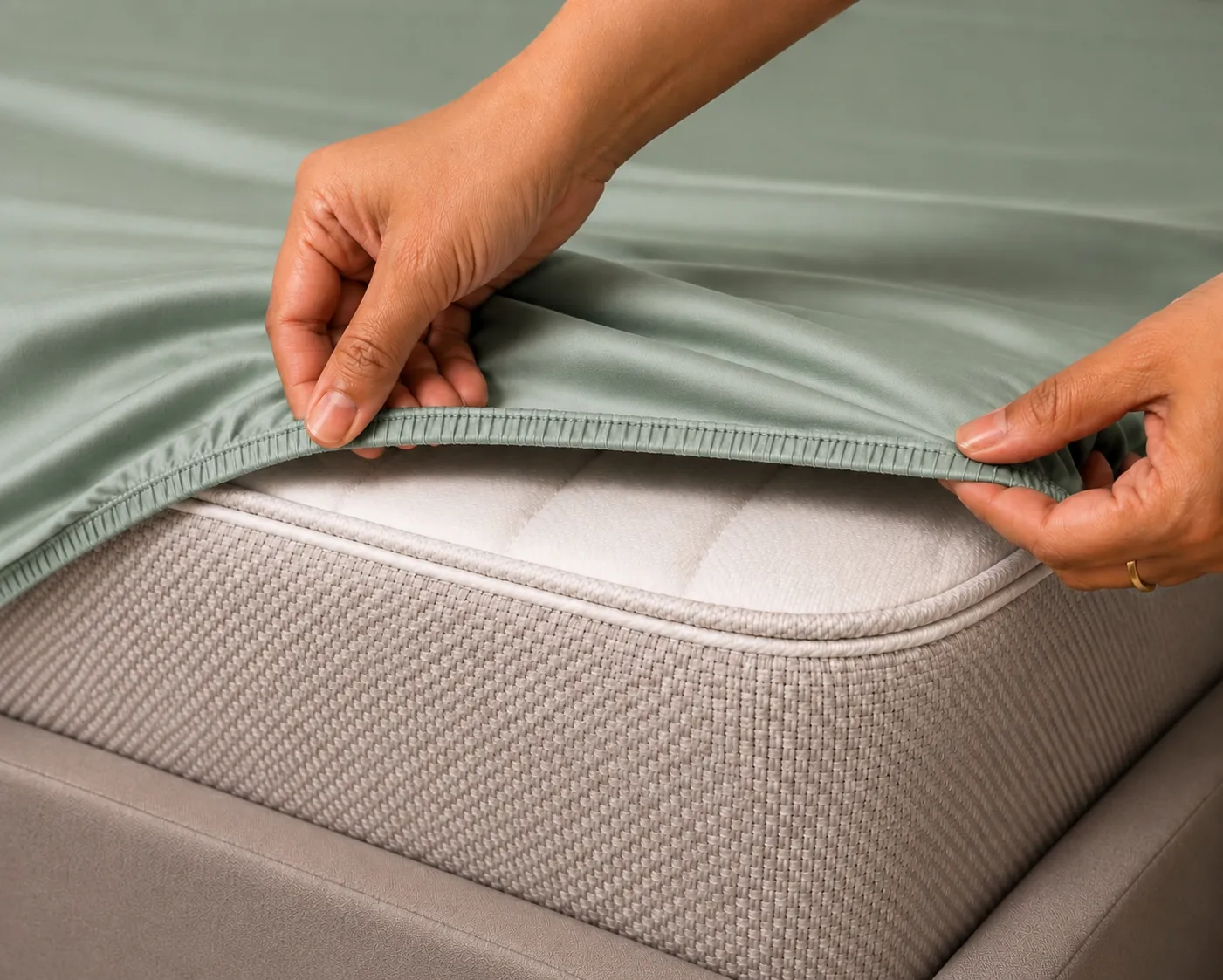 Sage green Satin Elastic Fitted Bedsheet( King size Bedsheet) 2