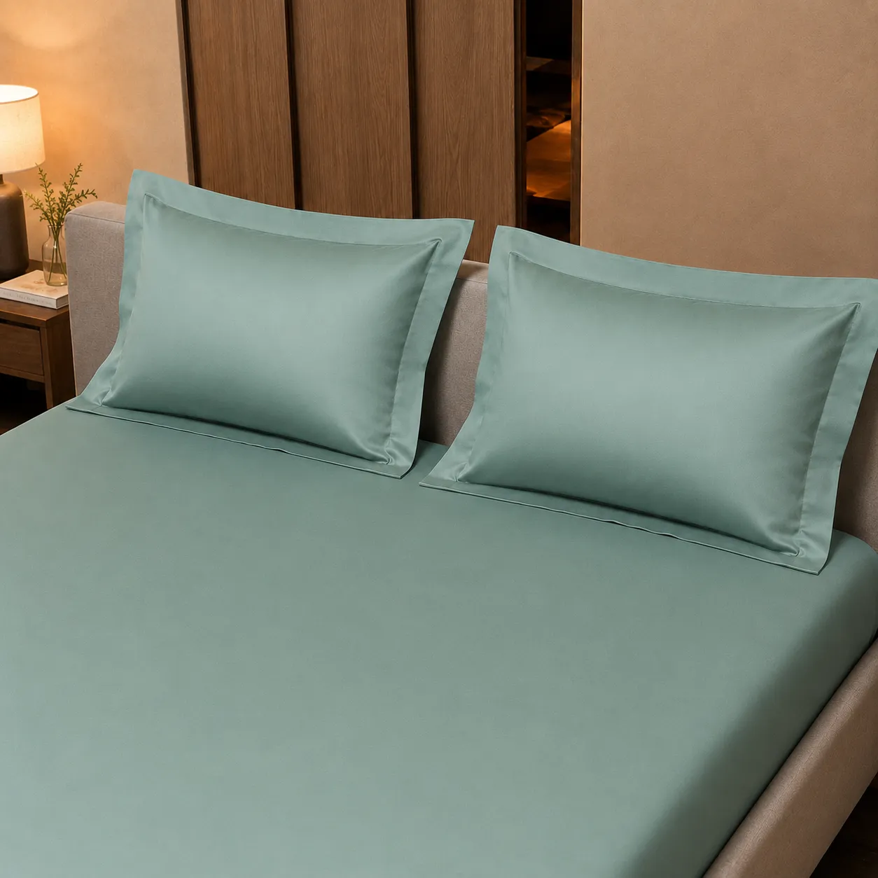 Premium Linen Mint green Elastic Fitted Bedsheet 2