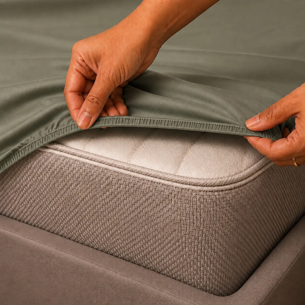 Olive green Cotton Elastic Fitted Bedsheet 3