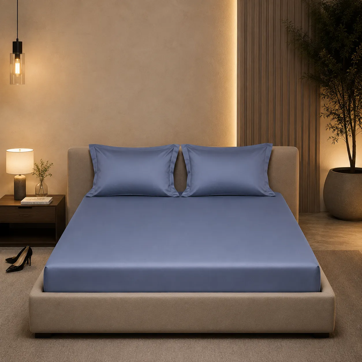 Pigeon Blue 350TC cotton Elastic Fitted Bedsheet 4