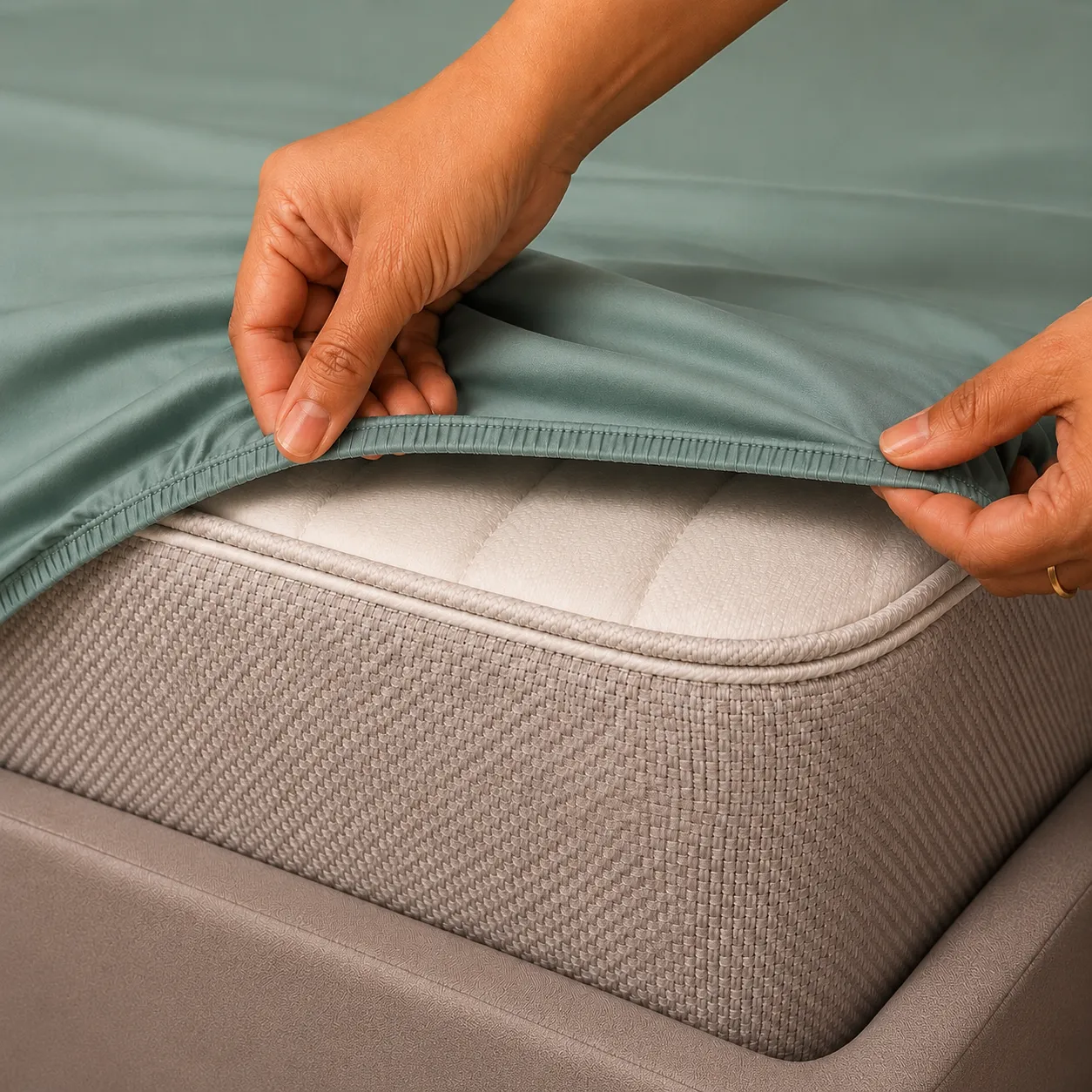 Premium Linen Mint green Elastic Fitted Bedsheet 3