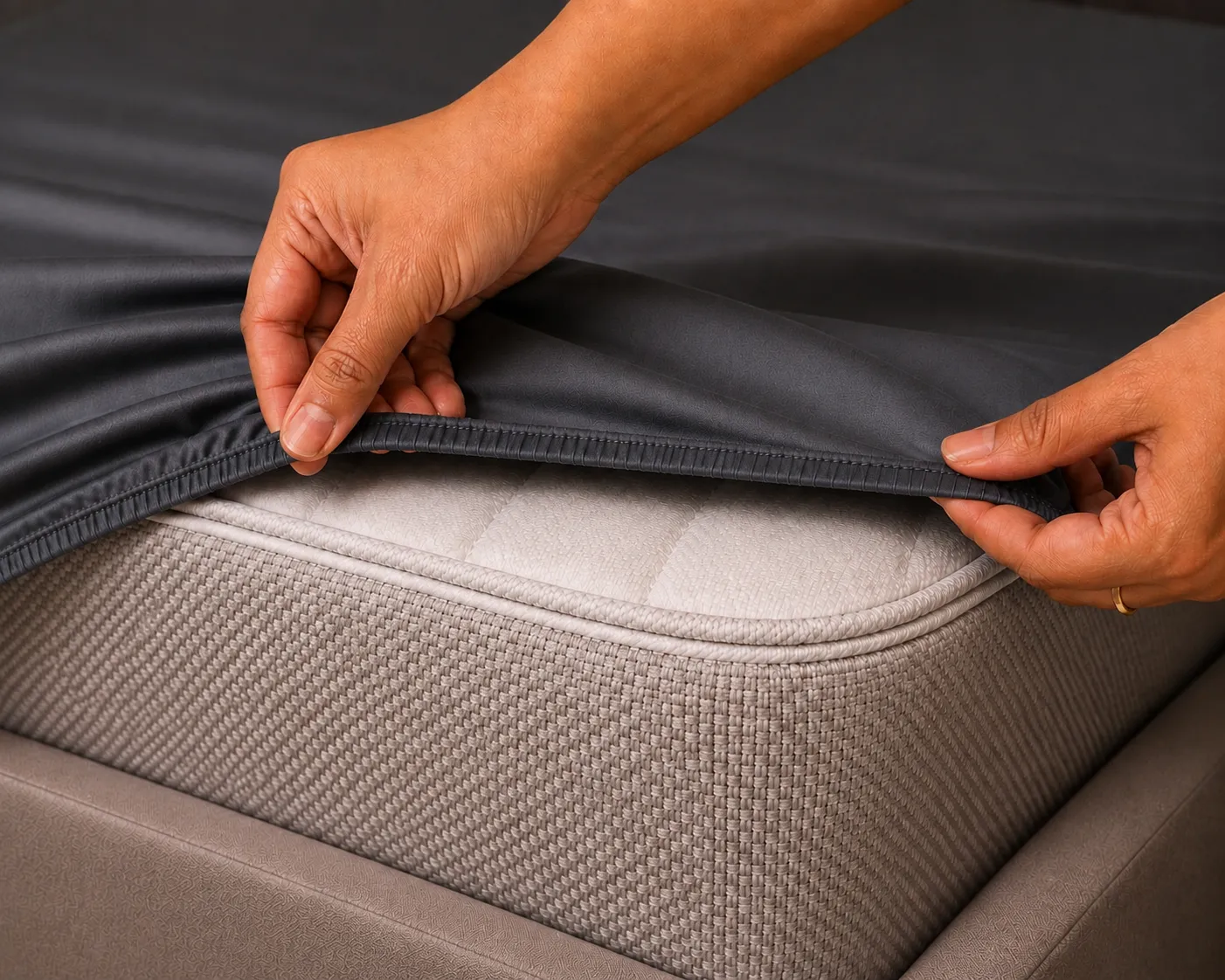 Charcoal Satin Elastic FittedKing size Bedsheet ( 400Tc) 3