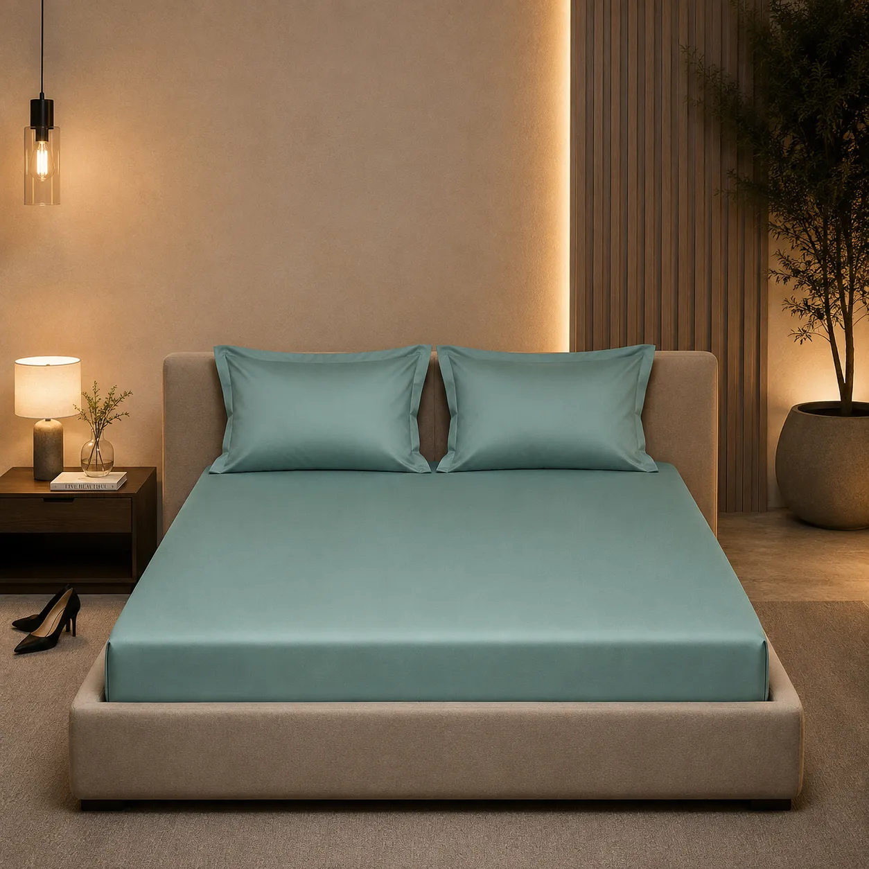 Premium Linen Mint green Elastic Fitted Bedsheet 4