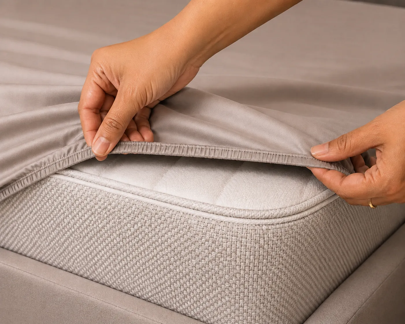 Taupe Satin Elastic Fitted Bedsheet (450TC) 2