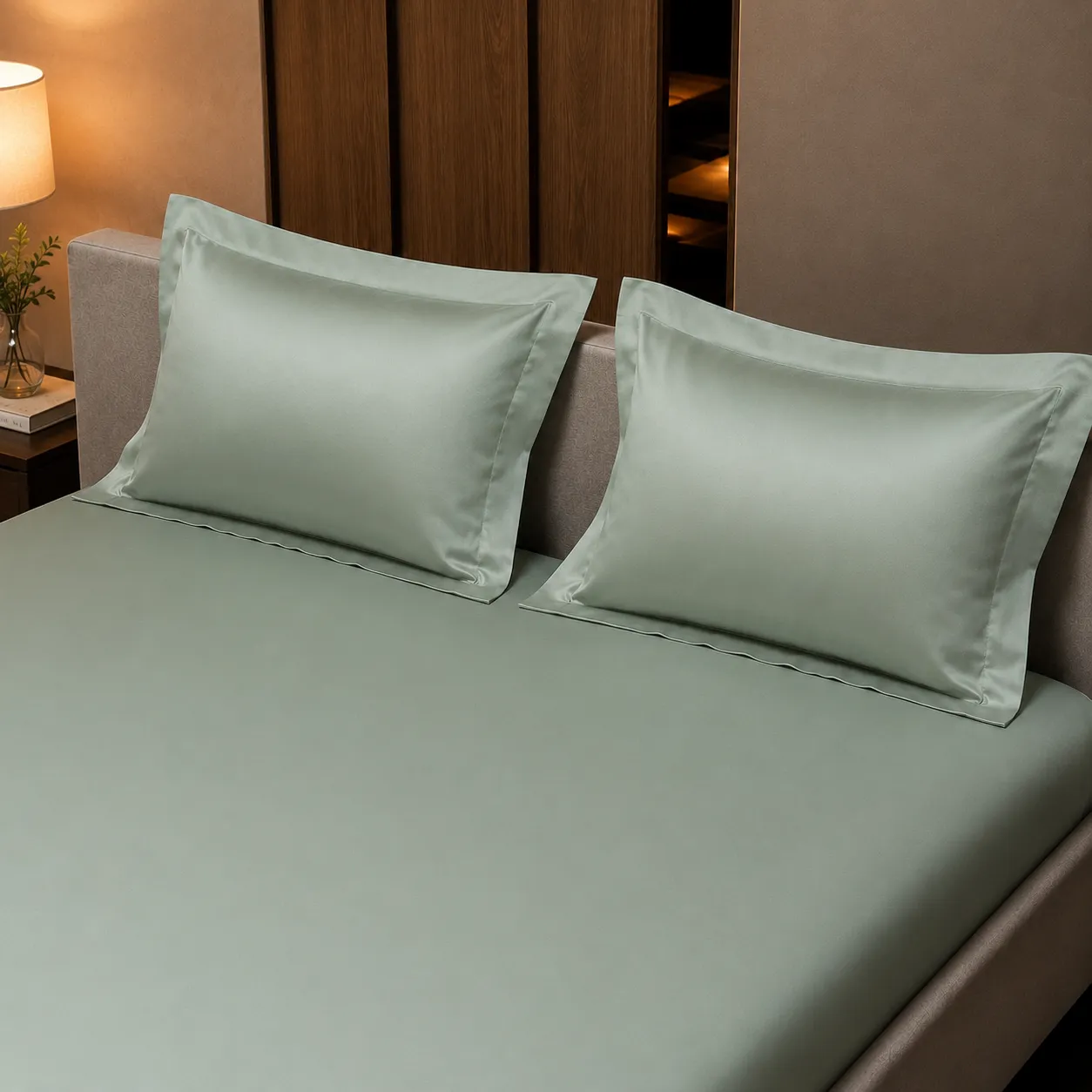 Sage green Satin Elastic Fitted Bedsheet( King size Bedsheet) 3