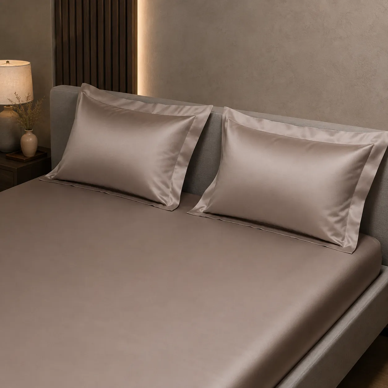 Taupe Satin Elastic Fitted Bedsheet (450TC) 4